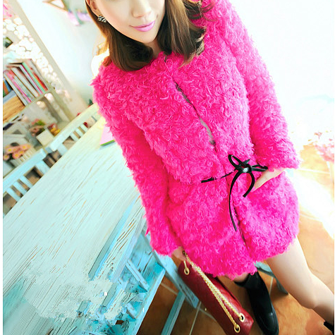 2013 new 2012 autumn and winter women faux artificial rabbit trophonema cardigan long design outerwear overcoat