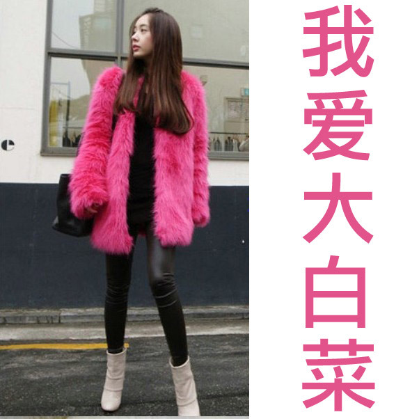 2013 new 2012 candy color fur coat female long design top overcoat rabbit fur