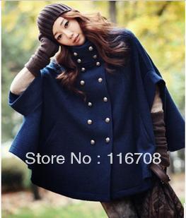 2013 New 2013 Double-breasted Women's Long Poncho Coat Jacket Wool Clothes Wholesale Free Shipping JK005