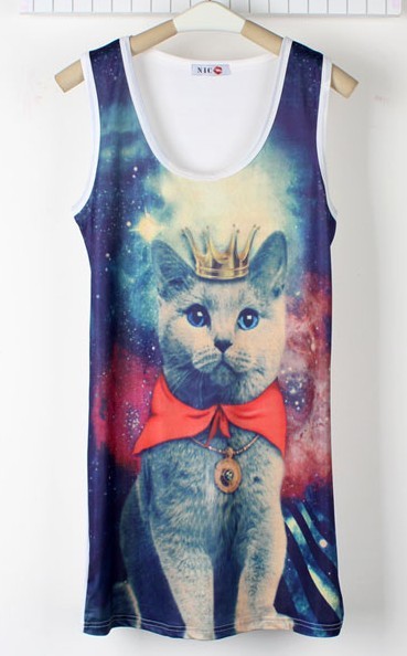 2013 new  3D Cat Print Galaxy Space Sleeveless Tank Sundress Skirt Dress