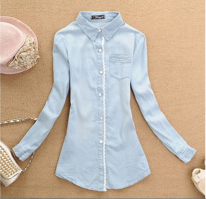 2013 new age season women's denim shirt shirt long sleeve lace