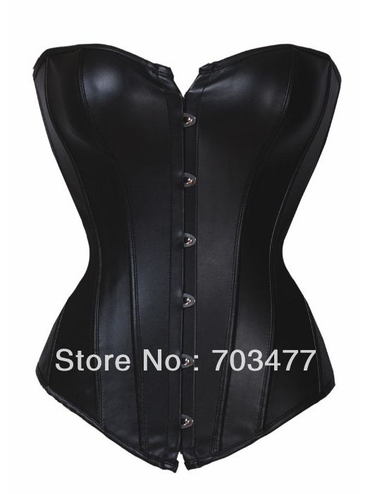 2013 New Arrival Black Leather Sexy Corset Overbust Boned Bustier