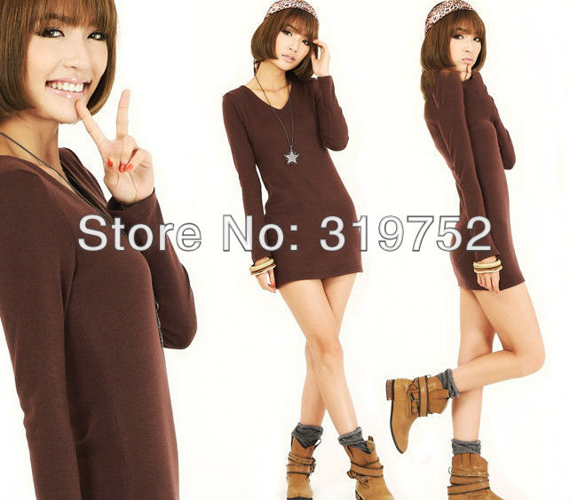 2013 New Arrival cheap price Free shipping Candy Color Women's Casual Solid Long sleeve Mini dress 20 Color  K6