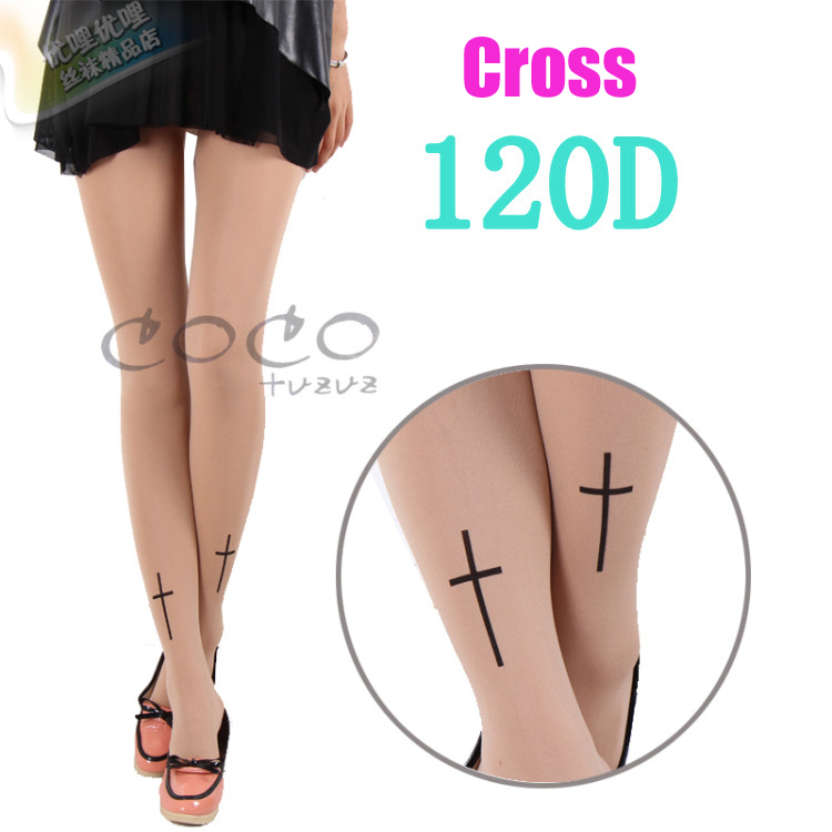 2013 New Arrival, Cross Tattoo Stockings Sexy Ultra-Thin Pantyhose Socks,Free shipping