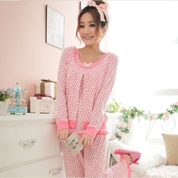 2013 new arrival cute lady spring full sleeve O neck pajama sets lovely women sleepwear nightwear free shipping