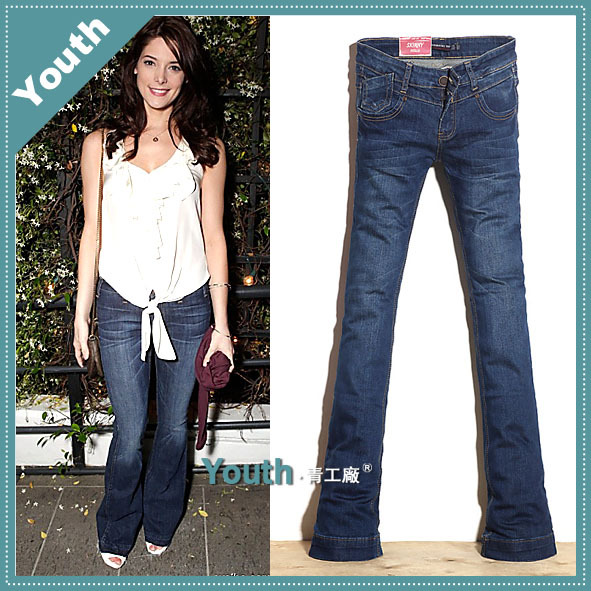 2013 new arrival fashion blue low-waist jeans loose big flare trousers lengthen type trousers