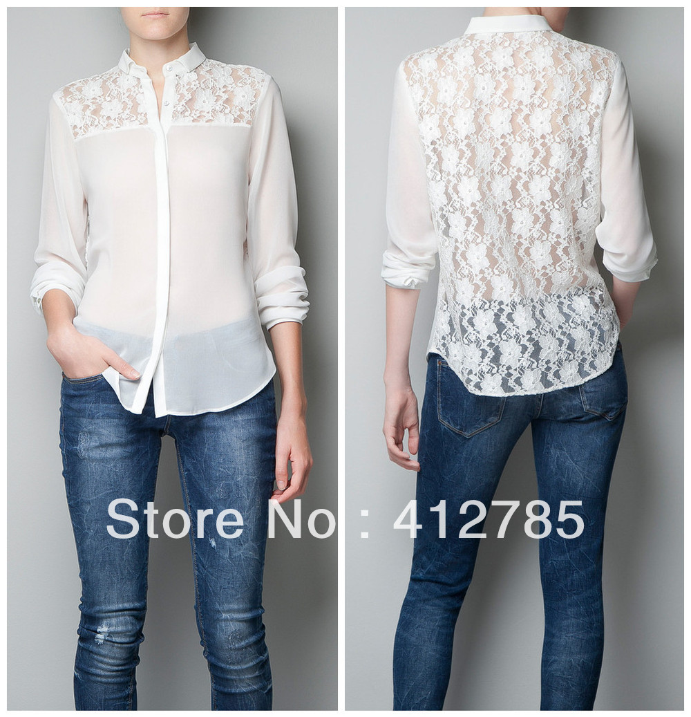 2013 New Arrival Fashion Elegance Lady  Long-Sleeved Lace Blouses Chiffon  Shirts For Women, Free Shipping, S8940