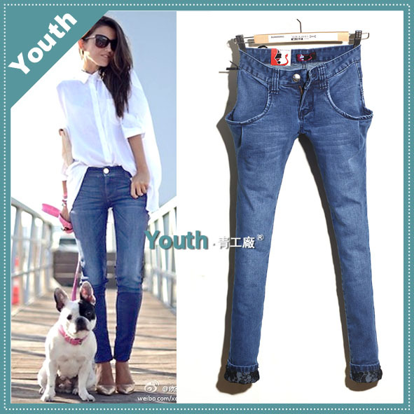 2013 new arrival fashion slim small blue denim female low-waist skinny pants ankle length trousers