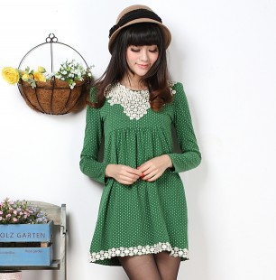 2013 New Arrival Fashion Women Dresses for Ladies Plus Size xxxl Bead Green Long Sleeve Spring Autumn Empire Free Shipping