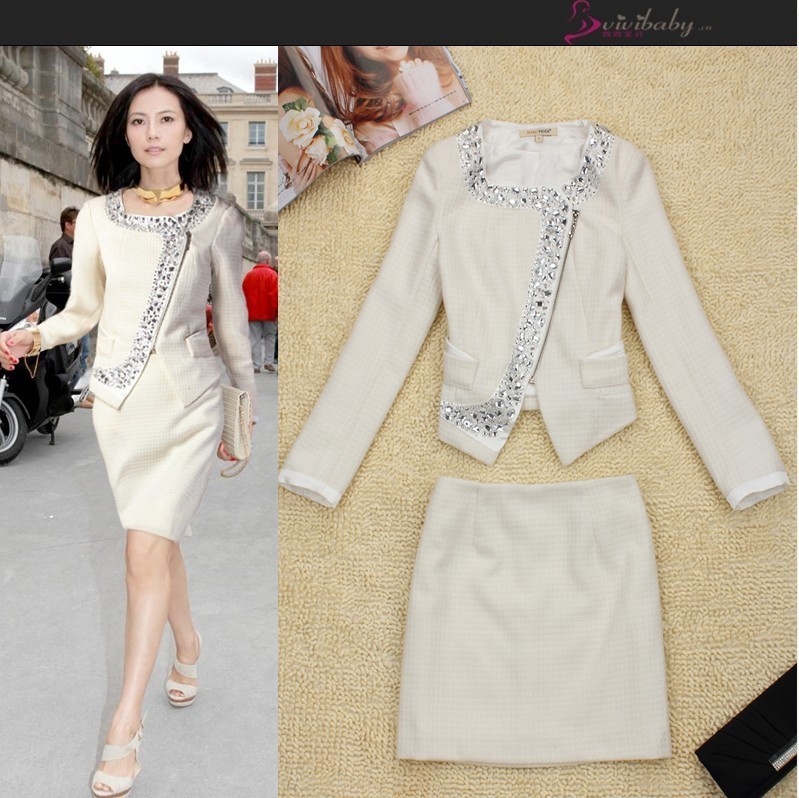 2013 new arrival female autumn fashion beading elegant slim long-sleeve professional set