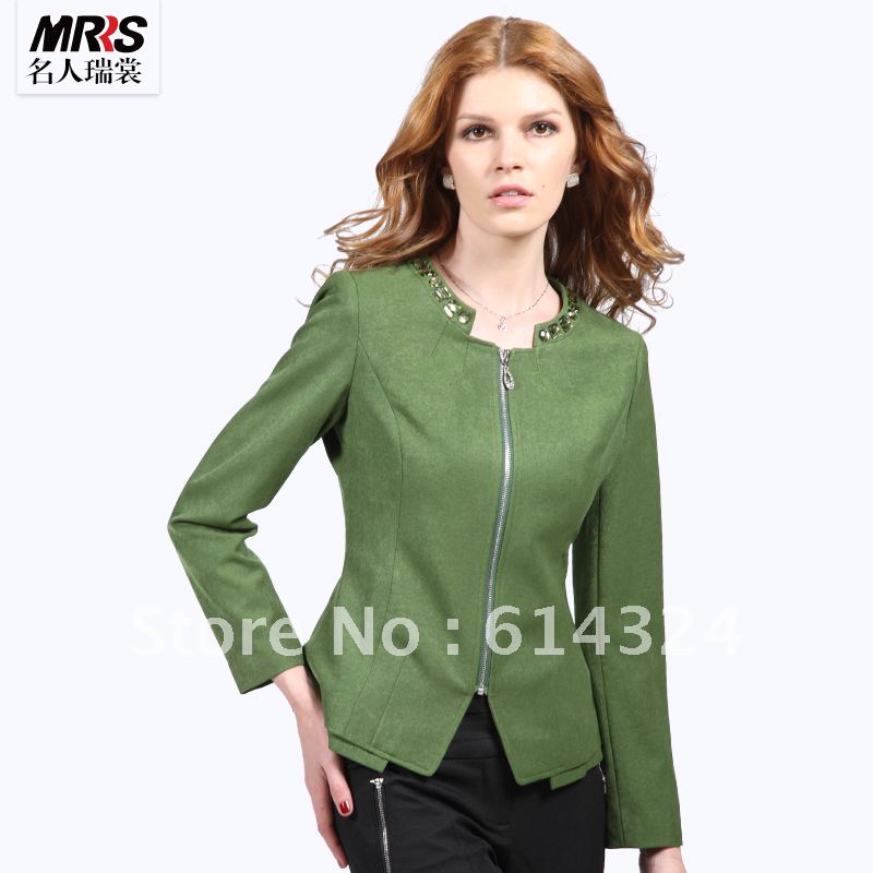 2013 new arrival female brief slim formal elegant outerwear o-neck flower green short jacket women's outwear