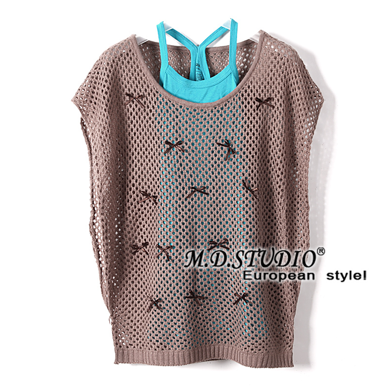 2013 new arrival free shipping C437 spring and summer 2012 women's new arrival sweet bow cutout shirt sleeveless loose sweater