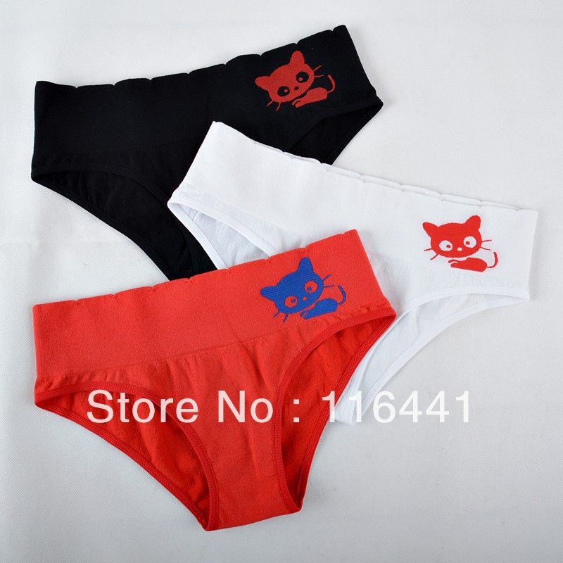 2013 new arrival intimates women 's high quality lovely cat decorate cotton briefs