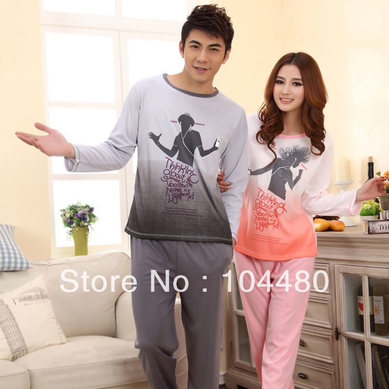 2013 new arrival knitted cotton personalized fashion lovers sleep wear set / fashion spring pajamas for lovers