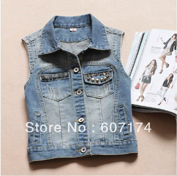 2013 New Arrival Ladies Punk Style All-Match Skinny Denim Waistcoat Modern outwear& vest jacket Size:S-L #2465