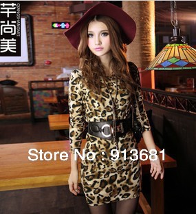 2013 New arrival Leopard Synthetic Leather tight type woman's dress/clothing for Spring and autumn/Sexy charm   free Gift belt