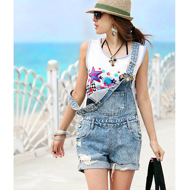 2013 new arrival light color denim suspenders shorts fresh summer bib pants plus size jumpsuit Free shipping