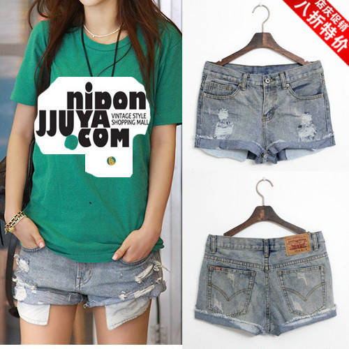 2013 new arrival plate reminisced roll up hem denim shorts female