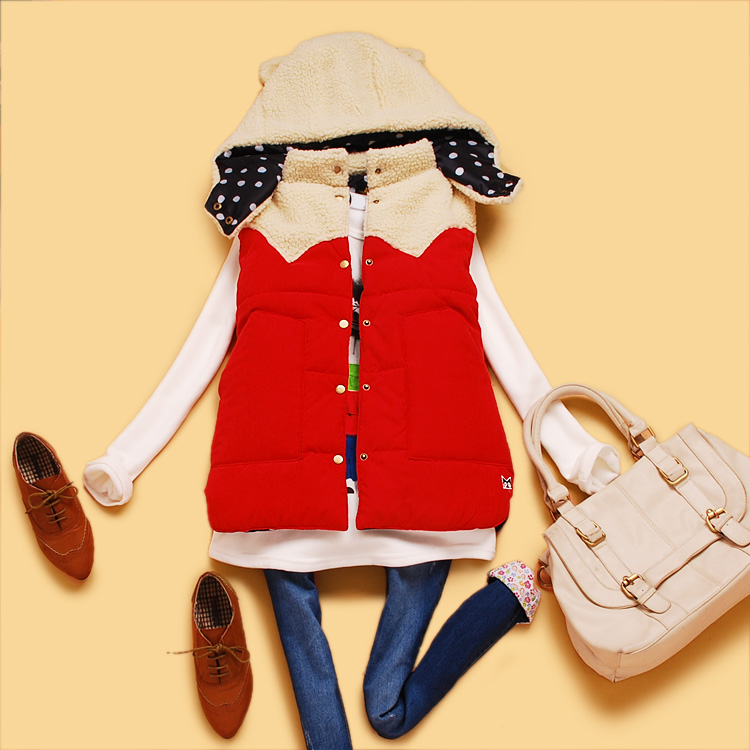 2013 New arrival S5-3 spring women's with a hood ear berber fleece bread cotton vest outerwear