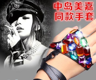 2013 New arrival sexy lady's costume accessorie shining hand sewing Acrylic drill bind belt type leather glove free shipping