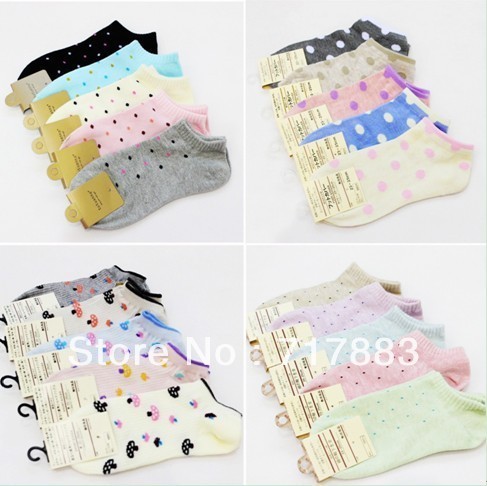 2013 NEW ARRIVAL SOCKS,A077 dot mushroom laciness candy color 100% women's cotton sock slippers, free shipping