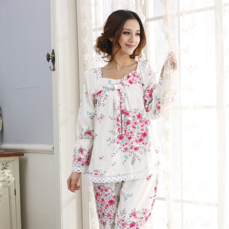 2013 new arrival spring and summer autumn sleepwear Women woven 100% cotton fabric long-sleeve lounge twinset