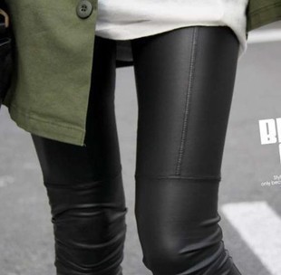 2013 New arrival Spring Imitation Leather Patchwork Black Women Legging Show Slim Ninth Pants  k562 Freeshipping