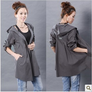 2013 new arrival women fashion spring and autumn outerwear hooded trench plus size women's coat trenchs , free shipping