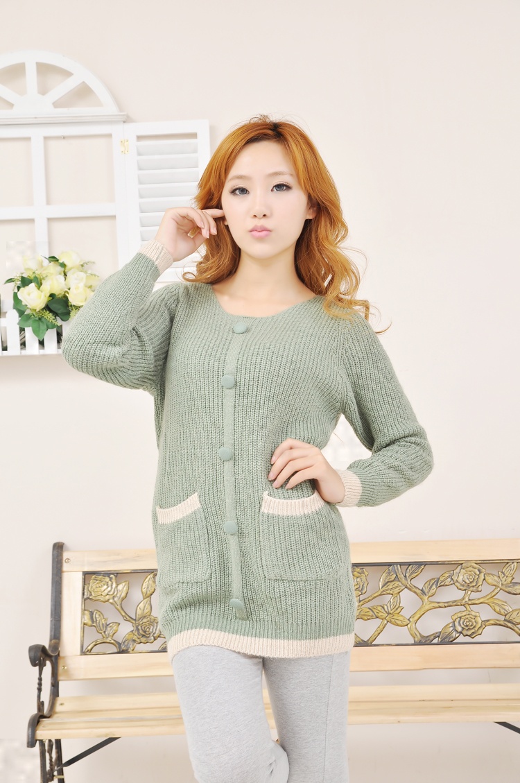 2013 new arrival women's loose pullover pocket single breasted sweater (WC005)