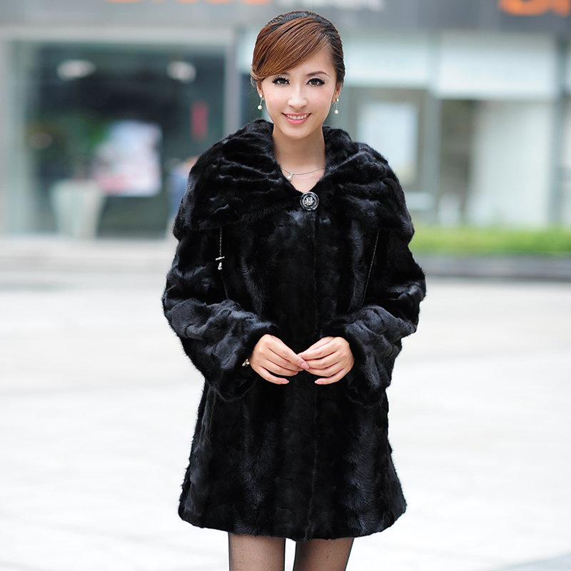 2013 new arrival women's mink fur coat ultralarge neckline mink fur overcoat long design ems free ship fight mink outerwear s954