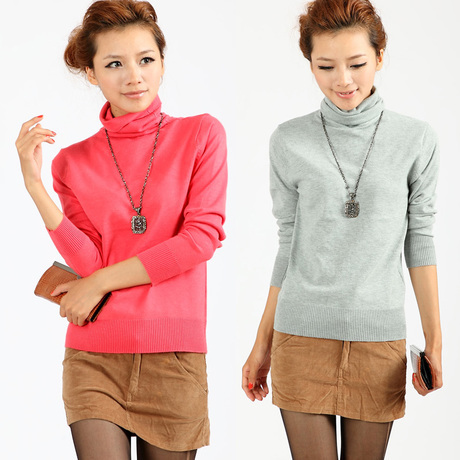 2013 new arrival women's multicolor loose long-sleeve basic turtleneck knitted sweater