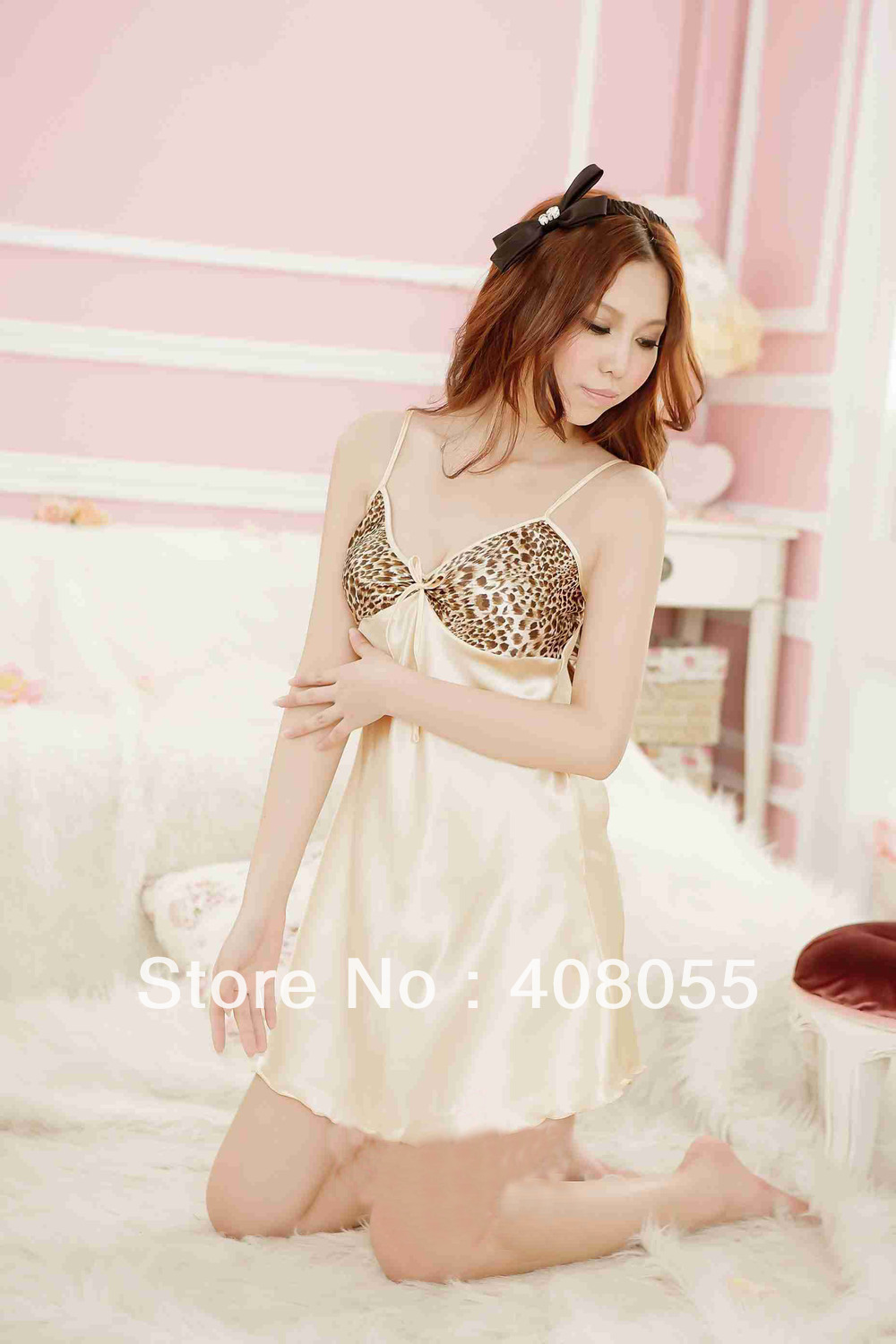 2013 new arrival Women's sexy faux silk spaghetti strap robe sleepwear nightgown twinset Free shipping