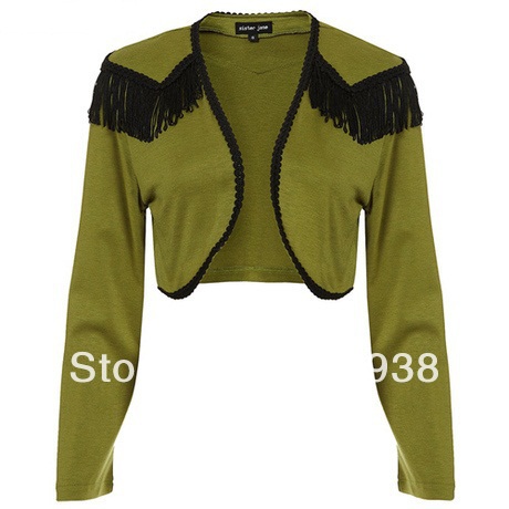 2013 New Arrival Women's Spring Black tassel Army Green short jacket/Coat,Lady's long-sleeve Top,Free Shipping