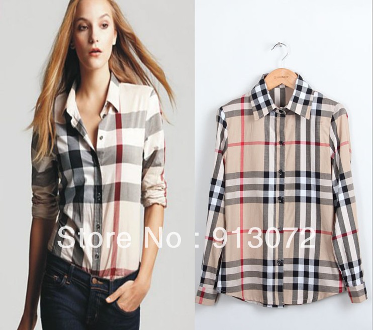 2013 New Arrival womens' Classic Basic Plaid Blouse elegant slim casual cozy shirts long sleeve brand quality tops