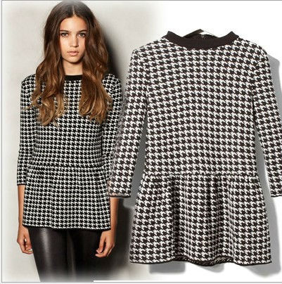 2013 new arrivals western style Spring Clothing  Houndstooth Knitwear  dress Free Shipping  PWL1301