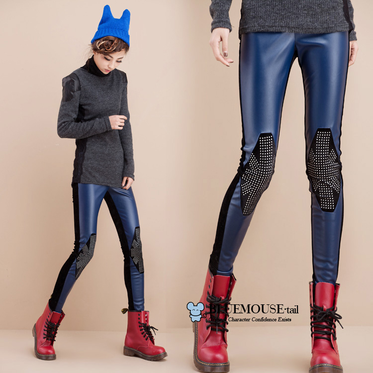 2013 new arrive women fashion spring warm winter  tights blue leggings pu leather novelty pants women party