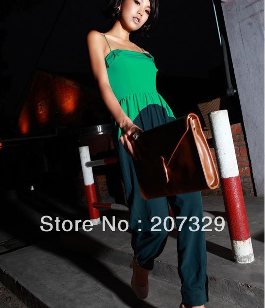 2013 new arrval fashion green patchwork tank top jumpsuit sexy cozy slim sleeveless overall casual Brand design