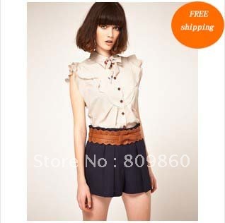 2013 new AS*OS style women shirts Vintage shirt Cherry chiffion shirts& Sleeveless bow chiffion blouse free shipping