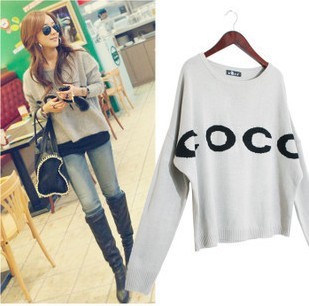 2013 new autumn and winter clothing COCO letter printing loose sweater Ladies sweater