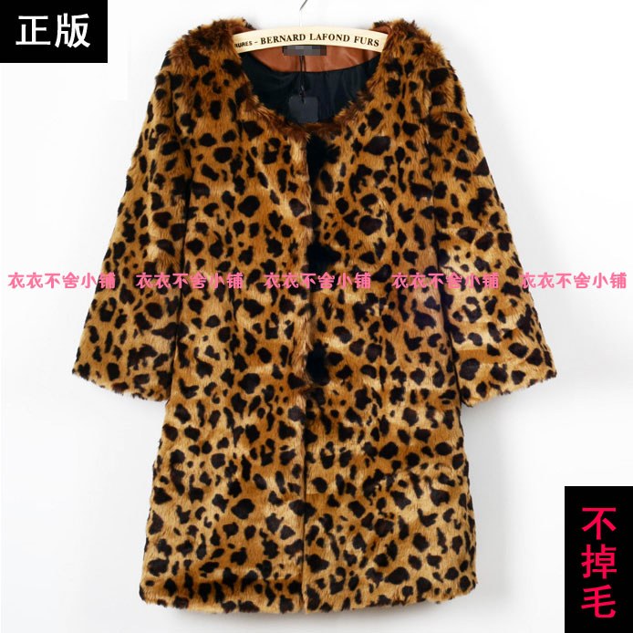 2013 new Autumn and winter fur coat o-neck three quarter sleeve medium-long outerwear leopard print fur coat