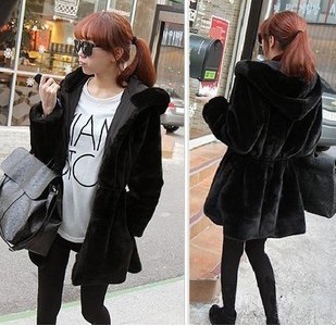 2013 new autumn and winter fur trench reversible with a hood slim waist outerwear overcoat wadded jacket cotton-padded jacket