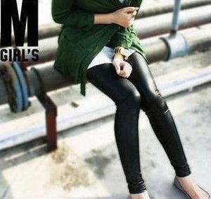 2013 new Black faux leather Slim Leggings