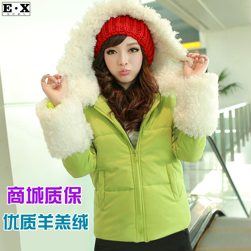 2013 new brand 2013 winter slim berber fleece with a hood short design thickening wadded jacket cotton-padded jacket female 511