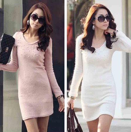 2013 new Brand designer Promotions hot trendy cozy fashion women clothes casual sexy dress  Pearl round neck rabbit fur by