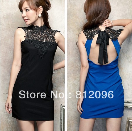 2013 new Brand designer Promotions hot trendy cozy fashion women clothes casual sexy dress Stand-up collar lace stitching