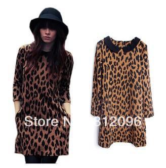 2013 new Brand designer Promotions hot trendy cozy fashion women clothes casual sexy dress The retro leopard small lapel