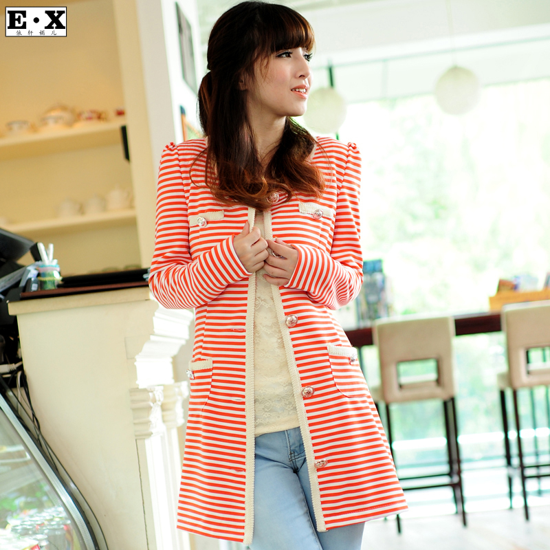 2013 new brand Medium-long stripe slim outerwear casual top female 454 women clothing