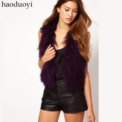 2013 new brand women Fashion trend of the paragraph of Deep purple artificial wool fur vest lamb wool fur coat the entire 6