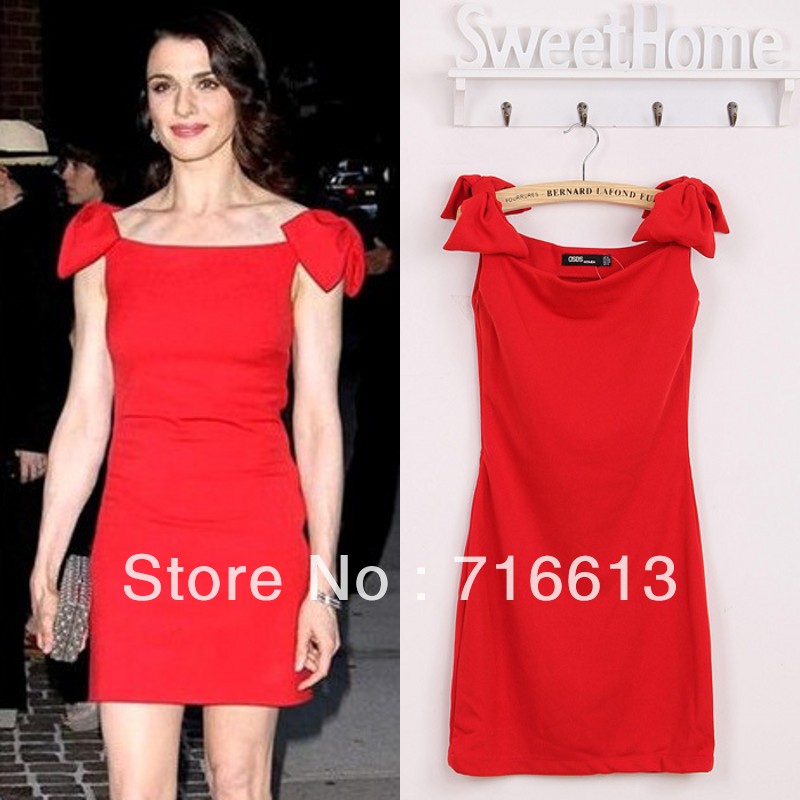 2013 New design wamen elegent dress with tow bow shoulder 2colors Free shipping