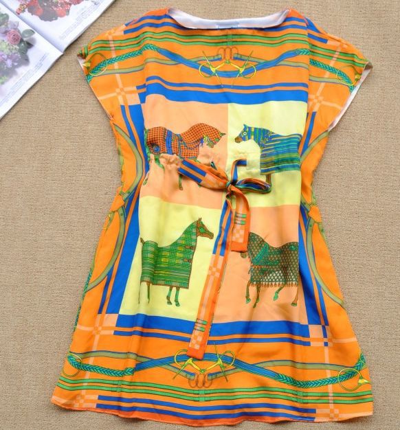 2013 new dress, brand dress women horse printed silk dress summer WDK1101